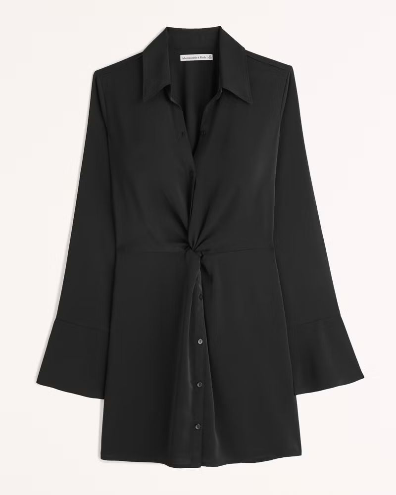 Long-Sleeve Twist-Front Shirt Dress | Abercrombie & Fitch (US)