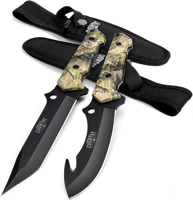 Mossy Oak Fixed Blade Hunting Knife Set - 2 Piece, Full Tang Handle Straight Edge and Gut Hook Bl... | Amazon (US)