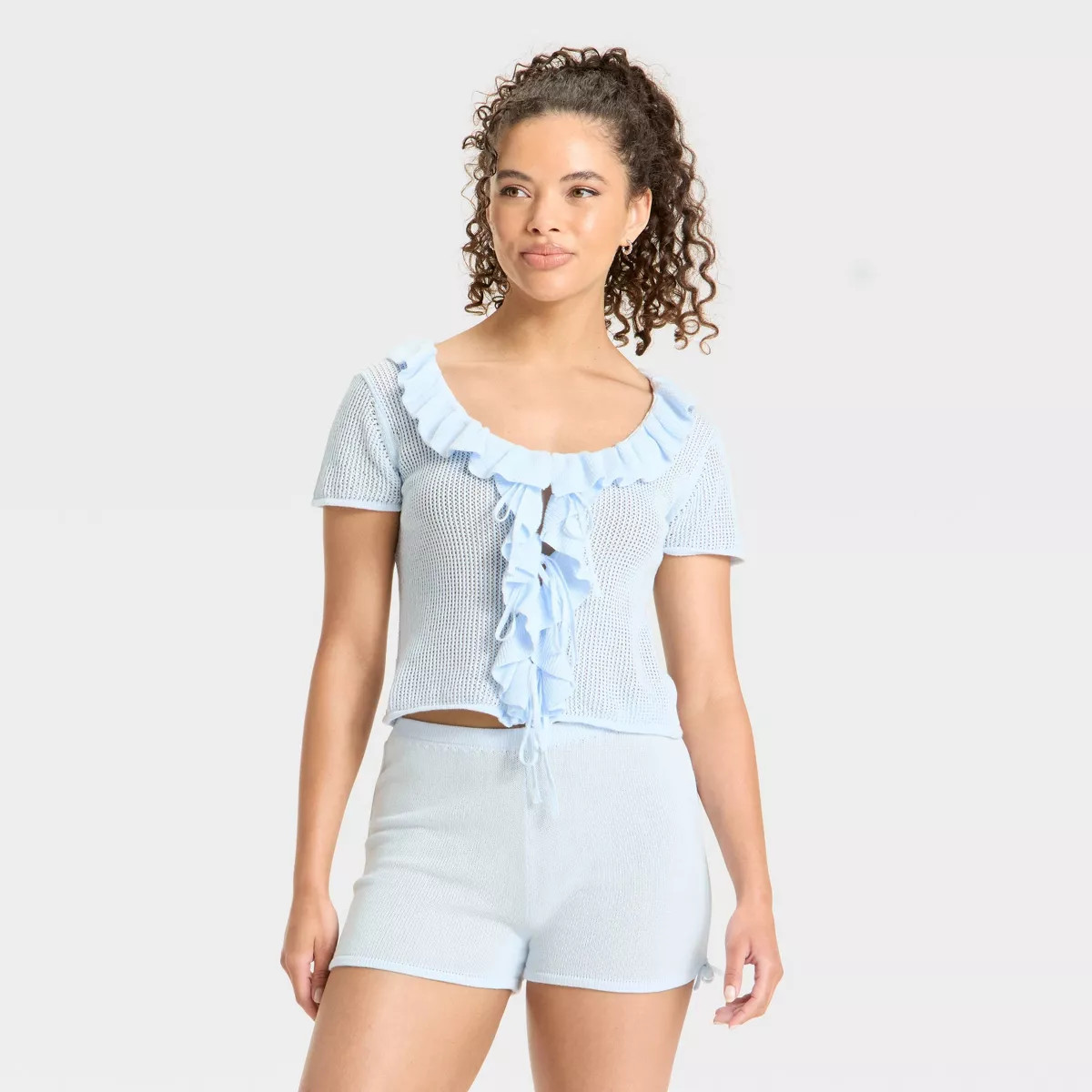 Women's Ruffle Tie Cardigan - Wild Fable™ Light Blue XXS | Target