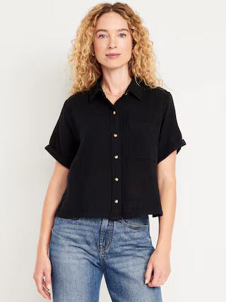 Crinkle Gauze Button-Down Striped Shirt | Old Navy (US)