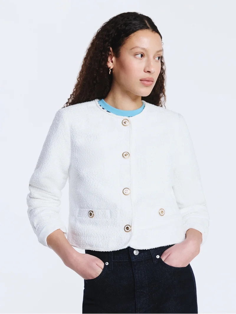 Free Assembly Women's Collarless Nubby Jacket with Long Sleeves, Sizes XS-XXL | Walmart (US)