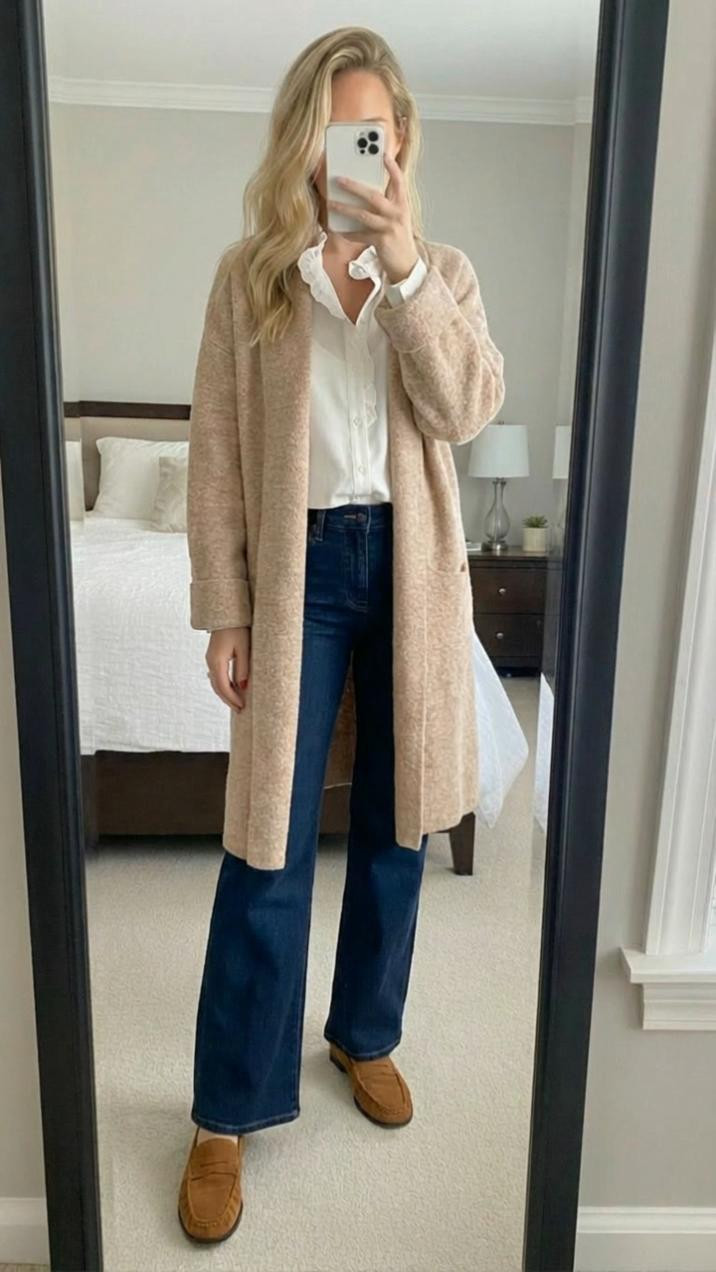 
Cream and denim perfection! 🤍💙
This cream cardigan layered over a ruffled cream blouse is such a chic combination! Love the tonal layering and how the ruffle trim adds a feminine touch. The cardigan is so soft and perfect for transitional weather!
Paired it with dark blue wide leg jeans and mules for an elevated casual look. Added my coordinating bag to complete the outfit. The contrast between the cream and dark denim is so flattering!
This cardigan is incredibly versatile - wear it open like this, buttoned up, or even off the shoulder. The cream blouse with ruffle trim is so pretty and adds texture to the outfit without being too fussy.
These dark wash wide leg jeans are SO flattering and elongate your legs beautifully. The mules add instant polish and are comfortable for all-day wear!
Perfect outfit for work, brunch, casual meetings, shopping, or everyday wear. Looks put together but still comfortable!
Shop this look by following me in the LTK app 🛍️
#LTKfinds #LTKstyletip #LTKunder100 #creamcardigan #ruffleblouse #widelegjeans #darkwashjeans #mules #cardiganoutfit #layering #neutralstyle #casualchic #workoutfit #falloutfit #ootd #outfitinspo #denimstyle #businesscasual #everydaystyle #elevatedcasual #fashionfinds #timelessstyle 

 