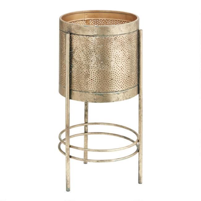 Gold Patina Punched Metal Floor Planter | World Market