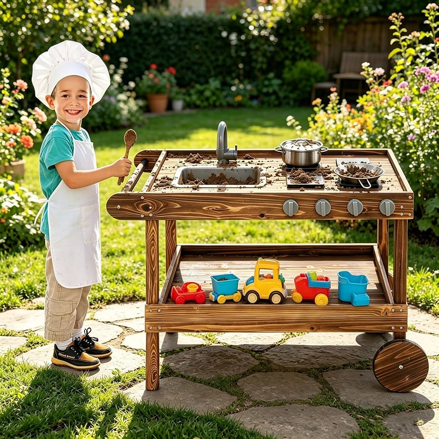 Costzon Mud Kitchen, Outdoor Play Kitchen with Sink, Faucet, Stoves and Cooking Accessories, Stor... | Amazon (US)