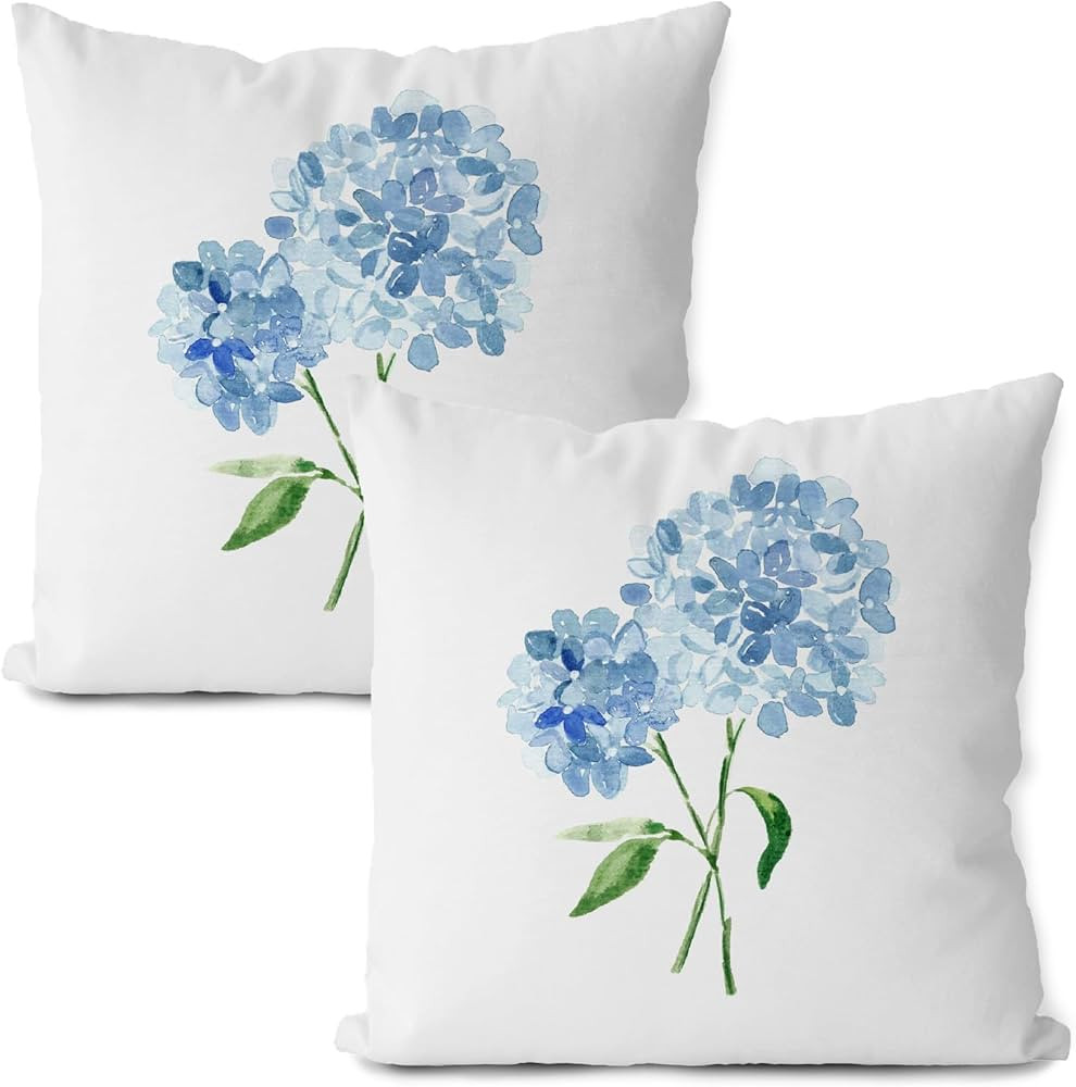 Blue Hydrangea Pillow Covers 18x18, Floral Watercolor Grandmillennial Decor for Bedroom Living Ro... | Amazon (US)