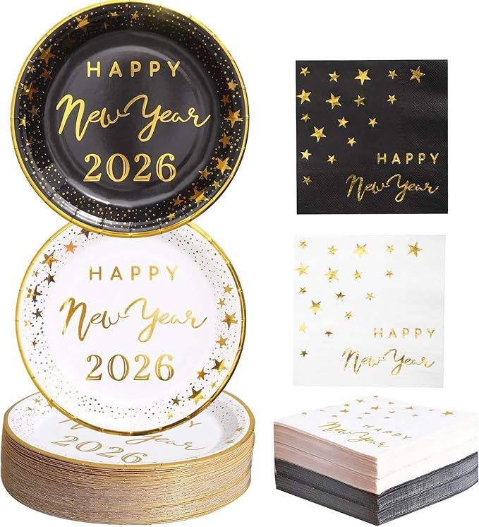 Winoo Design 100PCS Bulk New Year Plates and Napkins Party Supplies - Serves 50PK- 2026 Happy New... | Amazon (US)