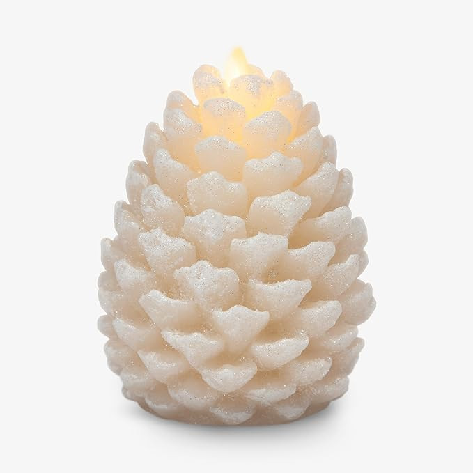 Luminara Pinecone Flameless Candle White Swan Glitter and Snow Finish Pine Cone Figural, Real Wax... | Amazon (US)