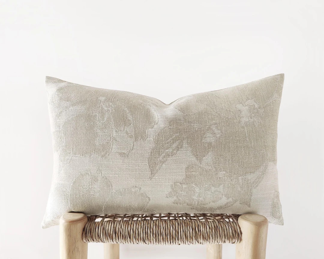 Neutral Floral Lumbar Pillow Cover - Ecru and Light Beige Cushion Cover With Texture - 12x20", 14... | Etsy (US)