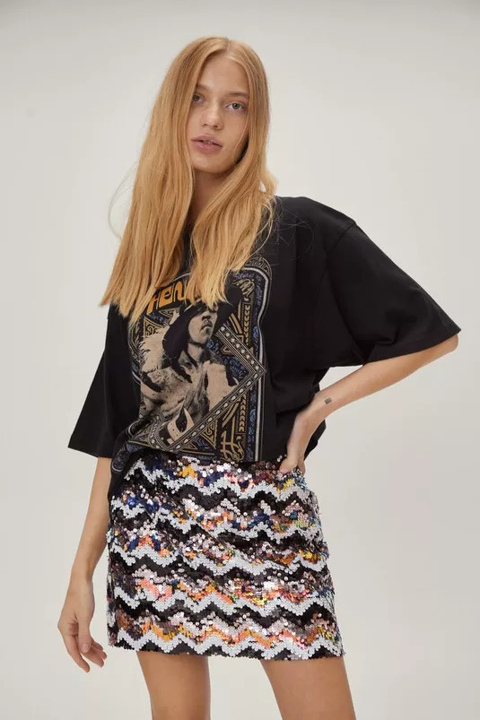 Petite Zig Zag Sequin Mini Skirt | Nasty Gal (US)