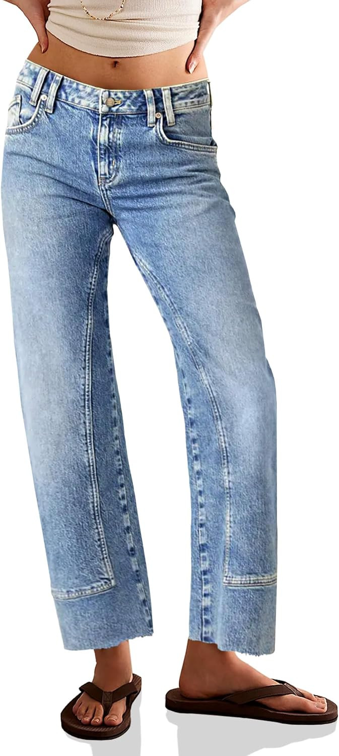 Cicy Bell Womens Straight Leg Stretchy Jeans Mid Rise Front Seam Raw Hem Ankle Denim Pants with Pockets | Amazon (CA)
