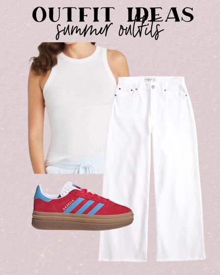 Spring summer outfit white jeans white tank size xs adidas sneakers 

#LTKfindsunder50 #LTKsalealert