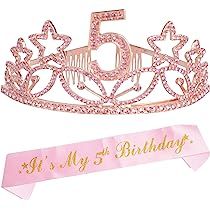 5th Birthday Gifts for Girl, 5th Birthday Tiara and Sash Pink, Happy 5th Birthday Party Supplies,... | Amazon (US)