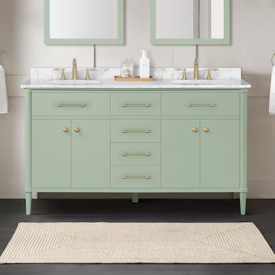 allen + roth Rian 60-in Sea green Undermount Double Sink Bathroom Vanity with White Engineered St... | Lowe's