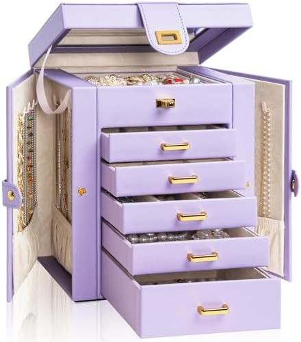 AKOZLIN Jewelry Box Organizer Functional Leather Jewelry Storage Case for Women Girls Ring Neckla... | Amazon (US)