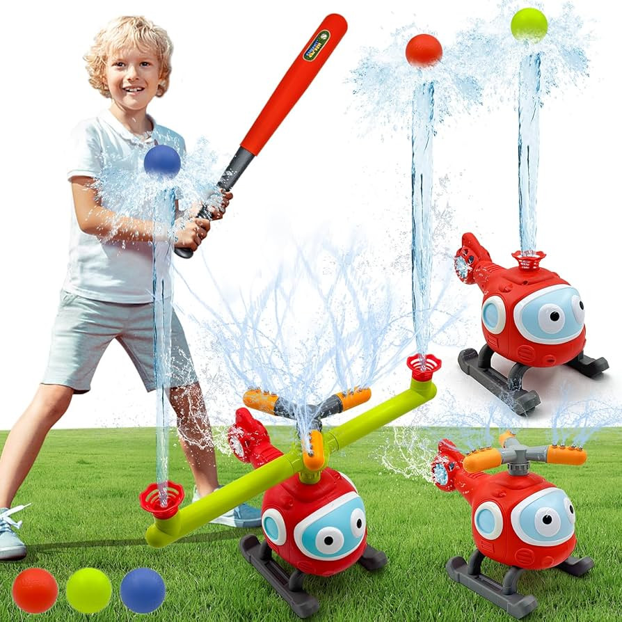 4 in 1 Water Sprinklers T Ball Set for Kids and Toddlers, Baseball Sprinkler for Backyard Helicop... | Amazon (US)