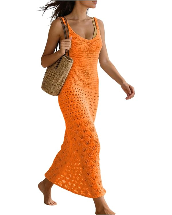 GORGLITTER Women's Crochet Maxi Dress Sleeveless Knit Bodycon Vacation Summer Beach Sundress | Amazon (US)
