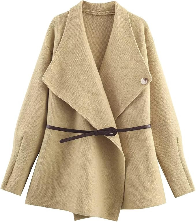 Women's Classic Open Front Cardigans Belted Wrap Knit Coatigan Coat Long Sleeve Casual Dressy Lig... | Amazon (US)
