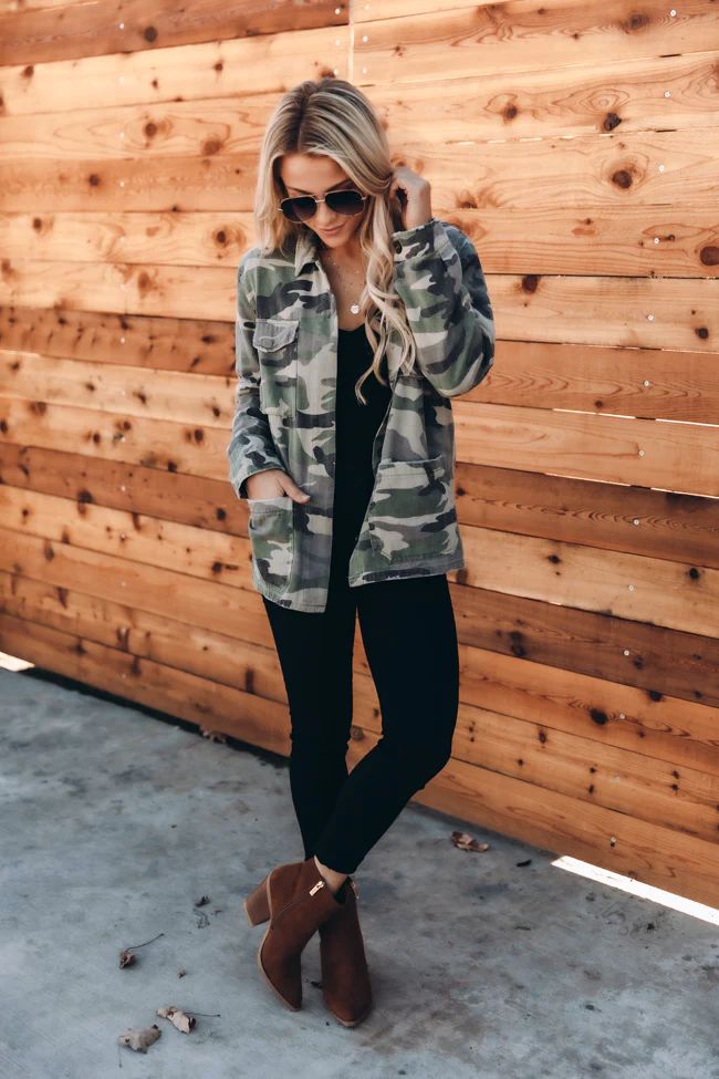 Never Without Your Love Camo Print Jacket | The Pink Lily Boutique