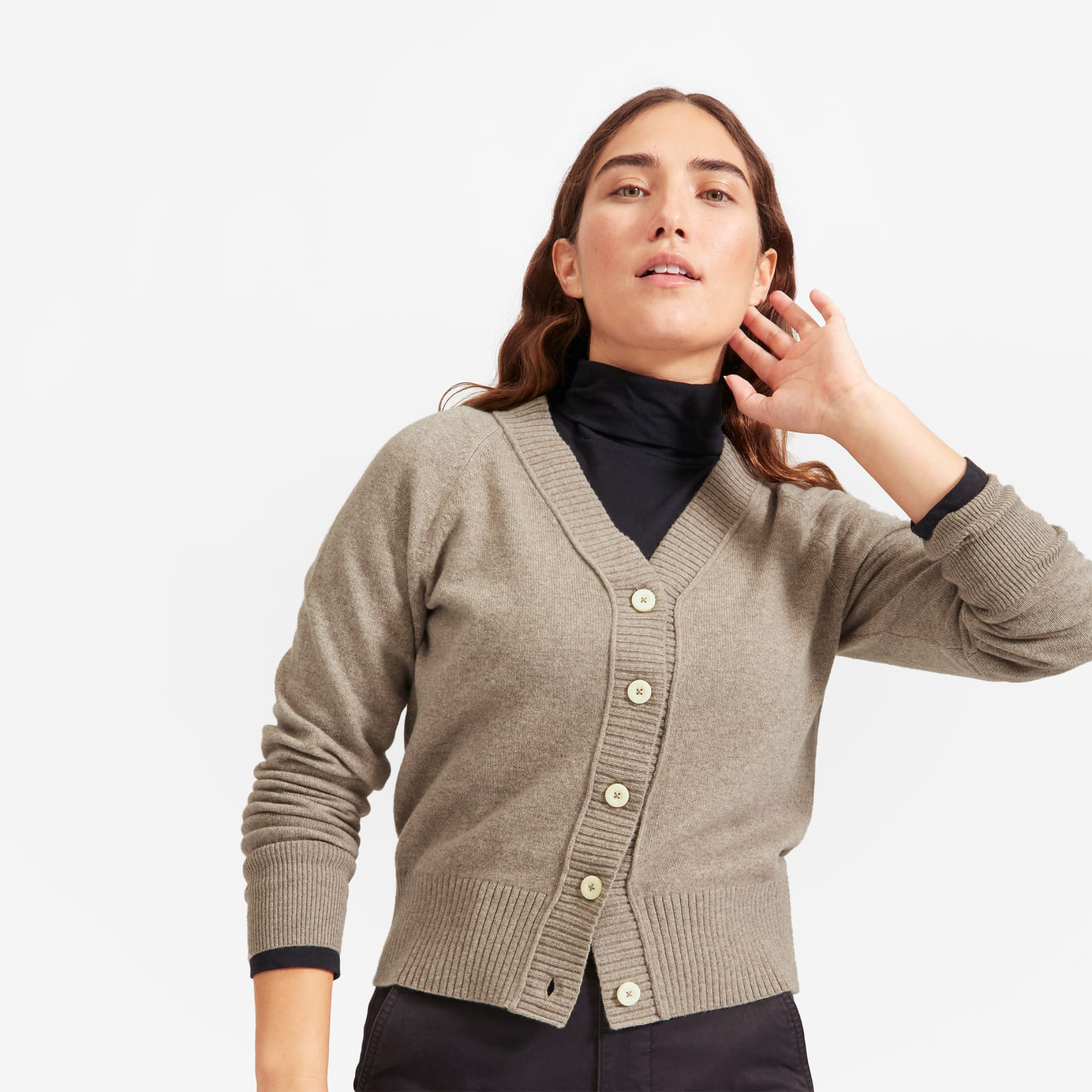 Women's ReCashmere Varsity Cardigan by Everlane in Heathered Sand, Size XL | Everlane