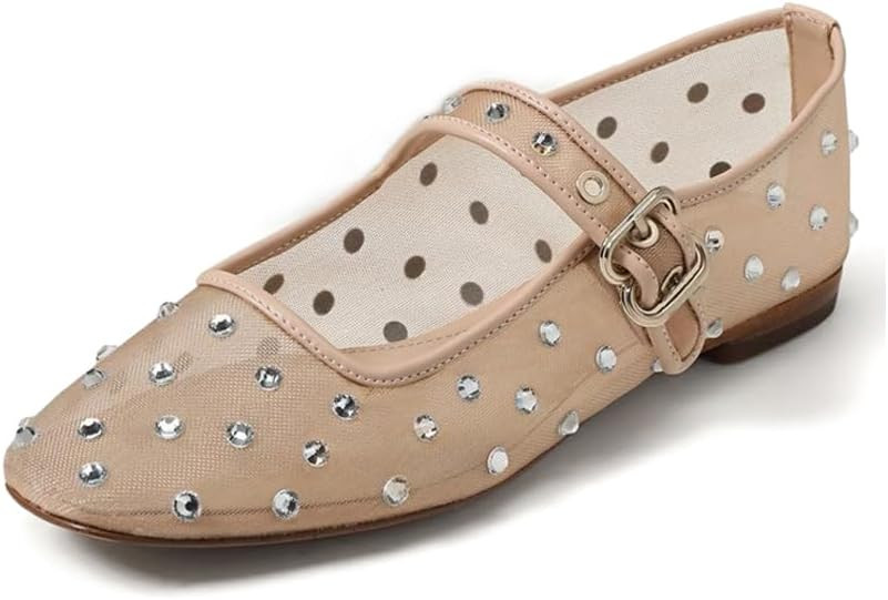 DOEYG Mesh Ballet Flats Shoes for Women Leopard Animal Print Mary Jane Flats Shoes Square Toe Dre... | Amazon (US)