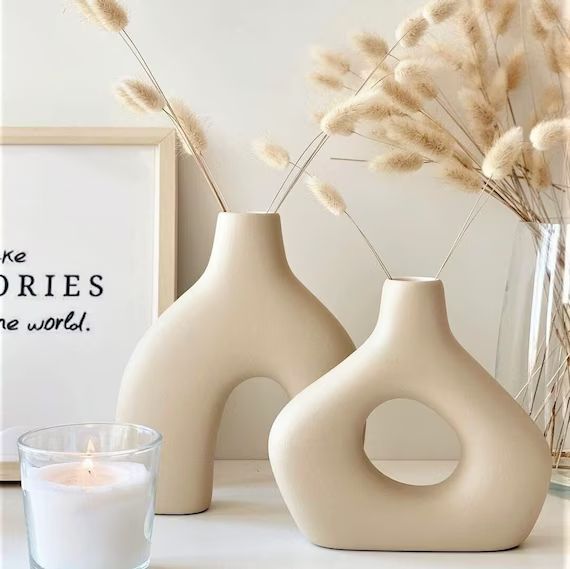 Set of 2 Circular Nordic Style Ceramic Vase Hollow Round - Etsy | Etsy (US)