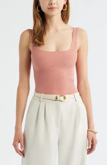 Open Edit Luxe Sculpt Rib Tank in Pink Desert at Nordstrom Rack, Size Small | Nordstrom Rack