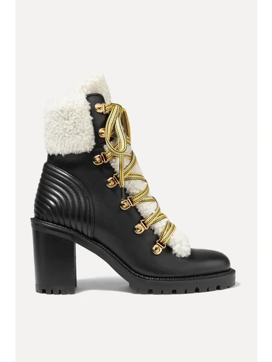Christian Louboutin - Yetita 70 Shearling-trimmed Leather Ankle Boots - Black | NET-A-PORTER (US)