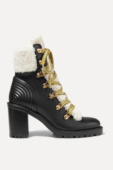 Christian Louboutin - Yetita 70 Shearling-trimmed Leather Ankle Boots - Black | NET-A-PORTER (US)