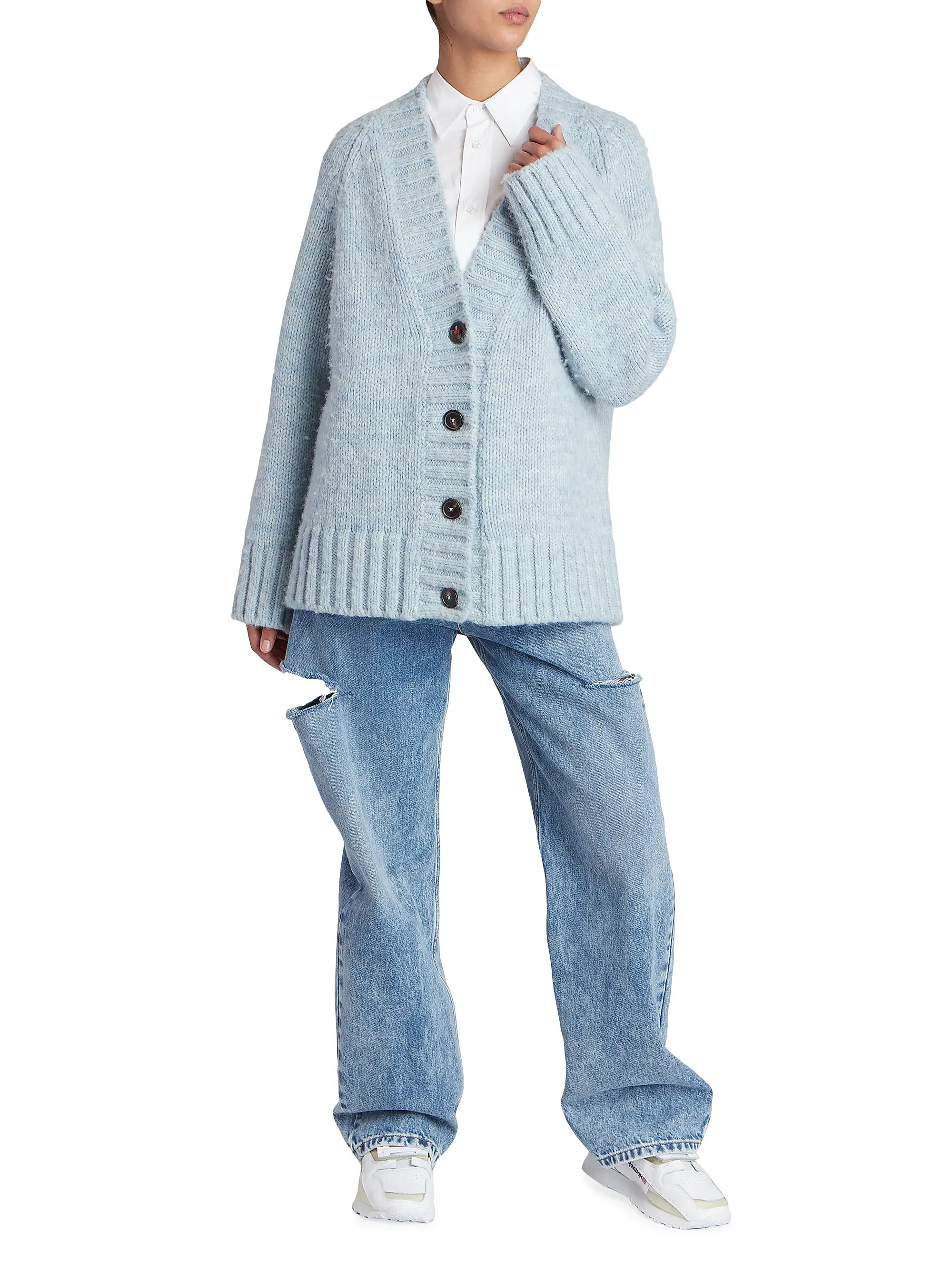 Wide-Leg Slashed Cut-Out Jeans | Saks Fifth Avenue