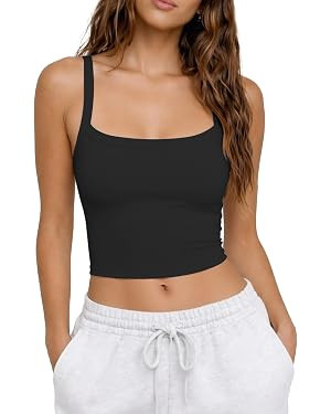 CHYRII Womens Tank Tops with Built in Bras Square Neck Cropped Sleeveless Summer Going Out Basic ... | Amazon (US)