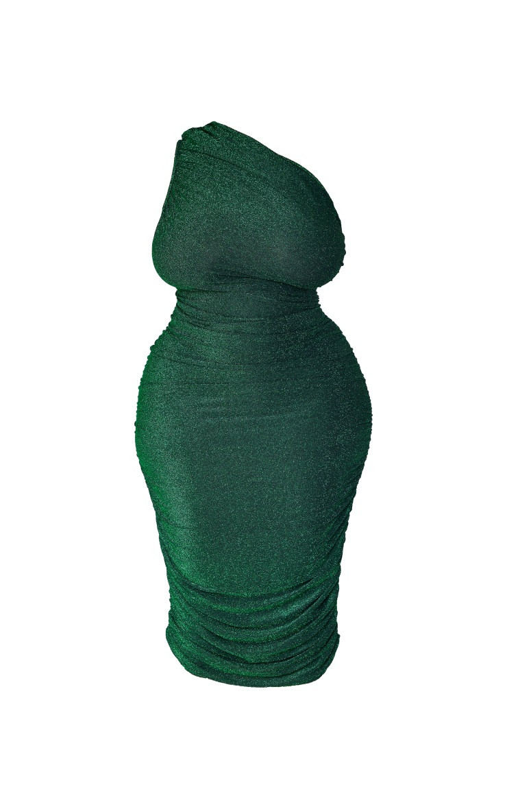 Plus Green Glitter One Shoulder Ruched Midi Dress | PrettyLittleThing US