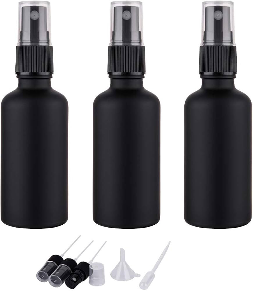 2oz Small Glass Essential Oils Spray Bottles, Fine Mist Frosted Black Spray Bottles (Set Of 3) | Amazon (US)