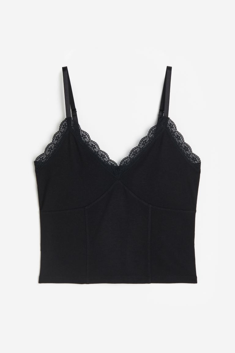 Lace Trim Cami - V-neck - Sleeveless - Black - Ladies | H&M AU | H&M (AU)
