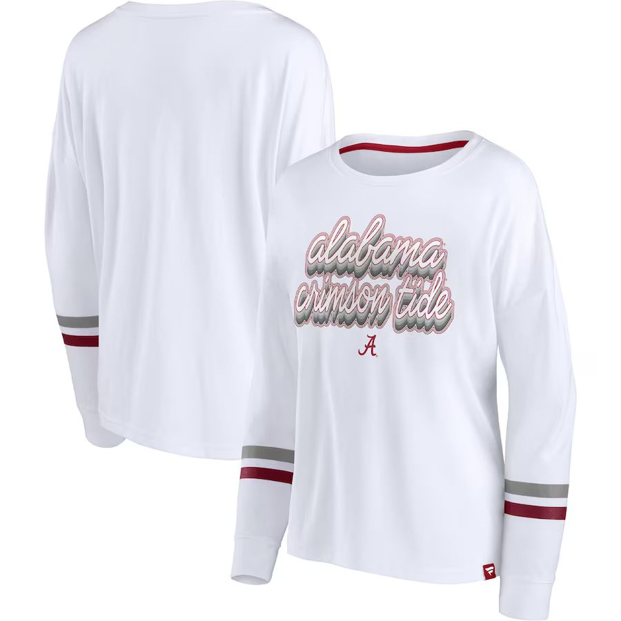 Alabama Crimson Tide Fanatics Branded Women's Retro Power Striped Long Sleeve T-Shirt - White | Fanatics