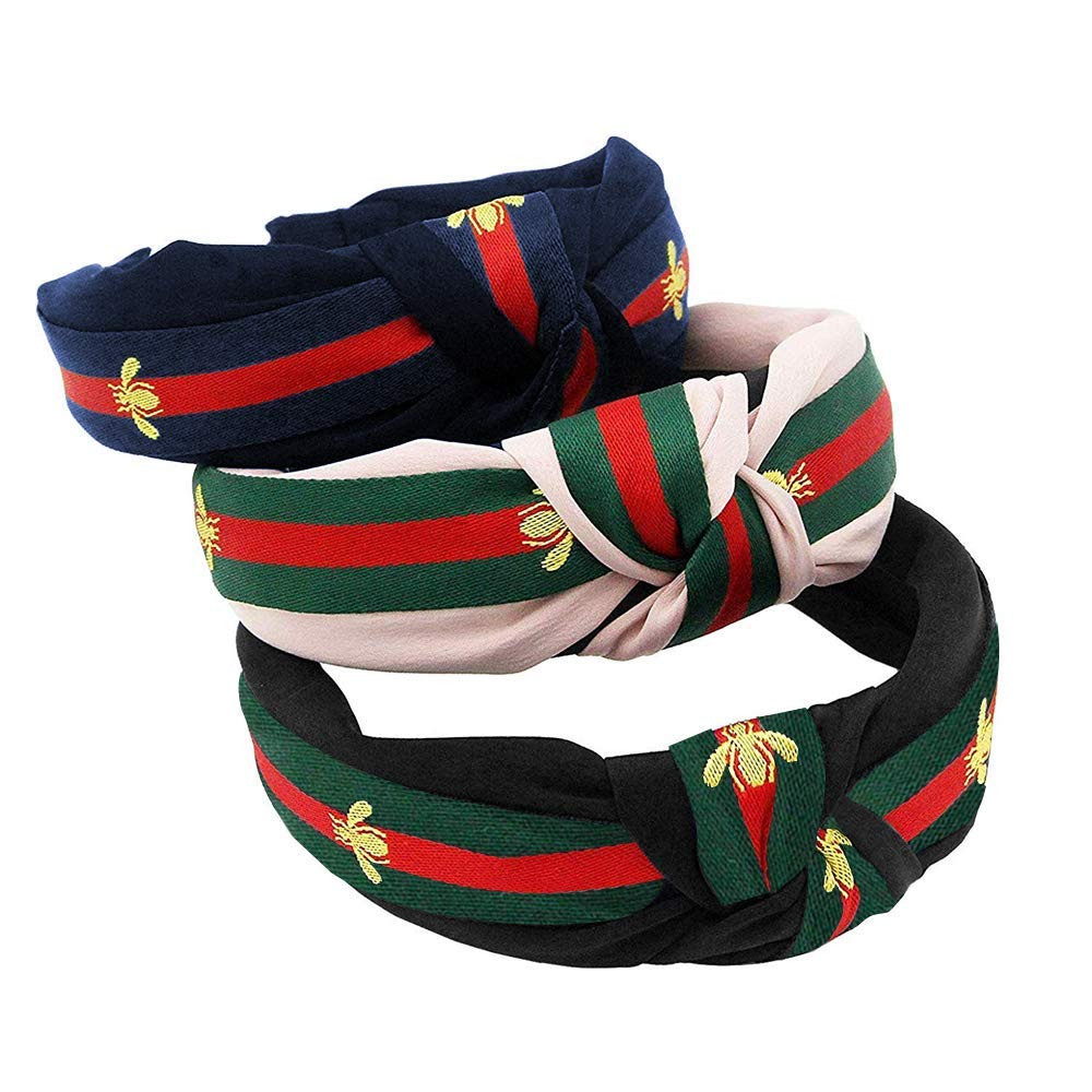 3 Pieces Wide Striped Knot Headbands - Knot Turban Headband Vintage Hairband with Bee Animal Elas... | Amazon (US)