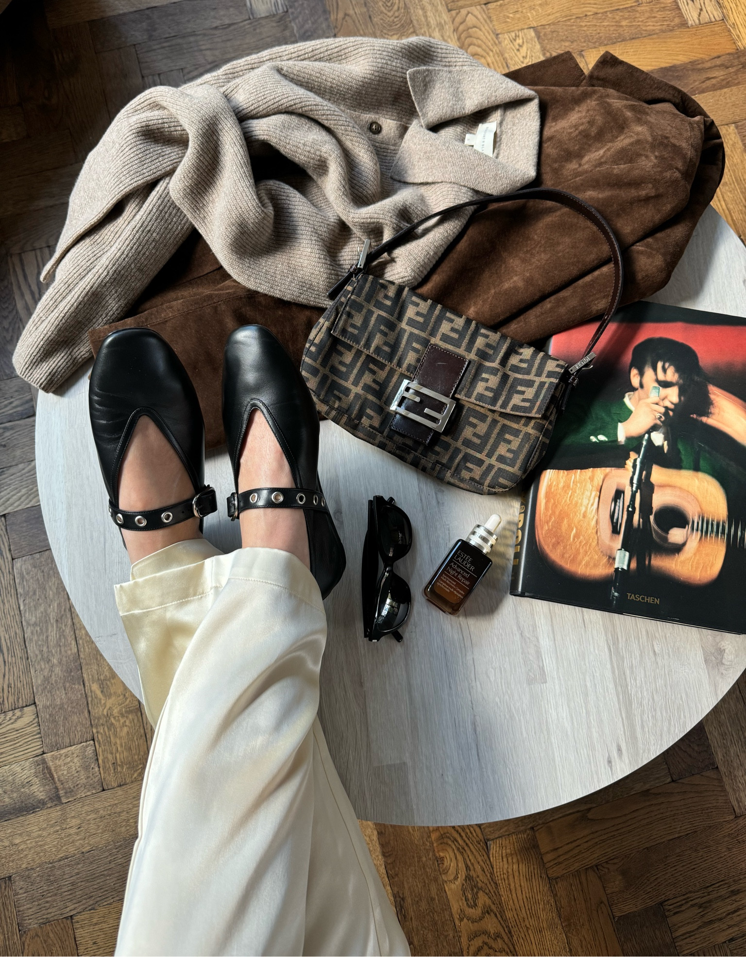 Mary Jane Ballet Flats | Le Monde Beryl | Suede Blazer | Silk Pants | Vitage Fendi Bag | Elvis Book | Knitwear 

#LTKstyletip #LTKuk #LTKeurope