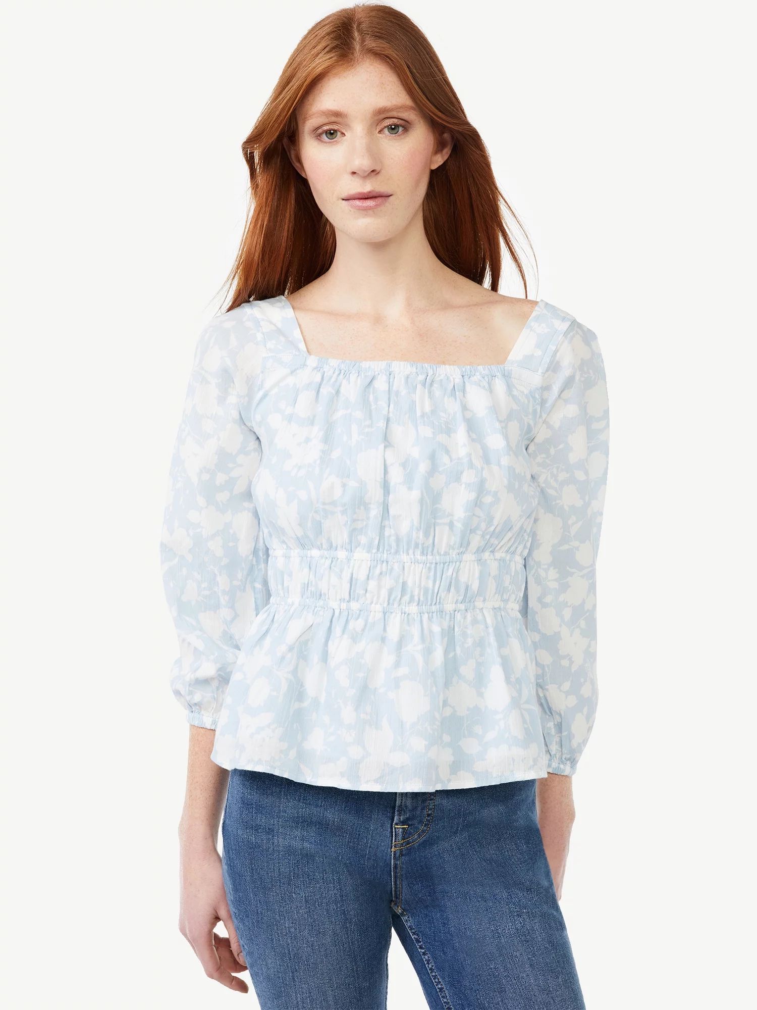 Free Assembly Women's Square Neck Top with Blouson Sleeves | Walmart (US)