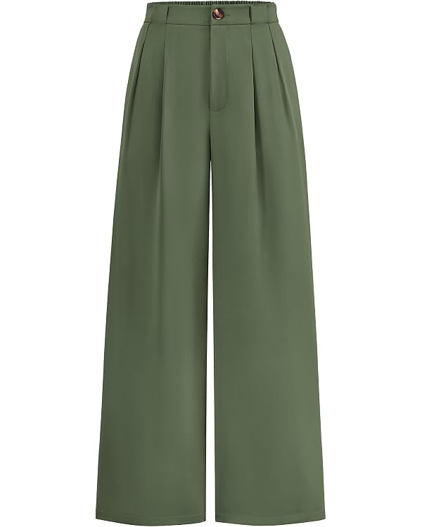 KIRUNDO Wide Leg Pants for Women 2026 Dressy High Waisted Button Trousers | Elastic Waist,Soft Bu... | Amazon (US)