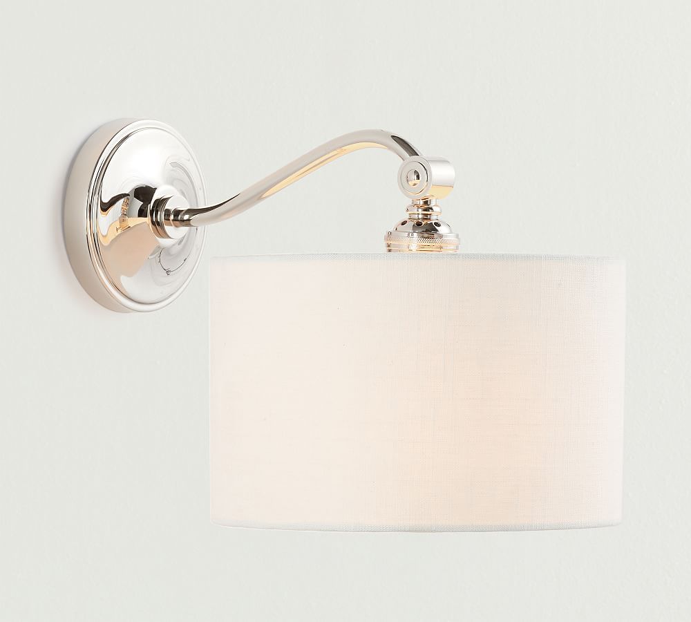 Curved Arm Linen Drum Shade Sconce | Pottery Barn (US)