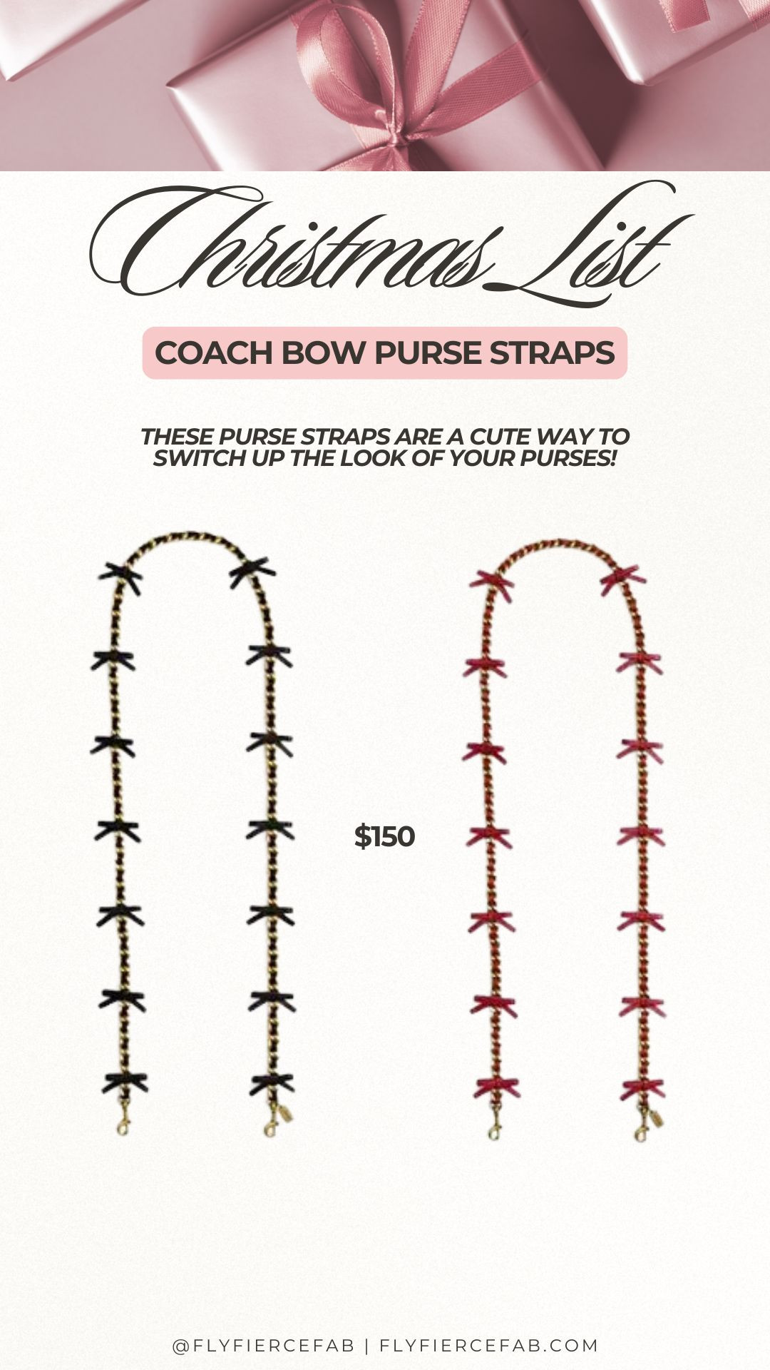 I love a good purse strap to switch up the look of my purses, and these leather chain straps with the bows ($150) from Coach are adorable! 😍 🎀 This would be a cute detail to add to your holiday outfits.

They come in different colors like black, red, and white, so you're sure to find something that works with a bag you already own.

These would be a great gift idea or addition to your Christmas wishlist 

🎅🏾 Gifts for her, gift guide 

 #LTKGiftGuide #LTKHoliday #LTKSeasonal