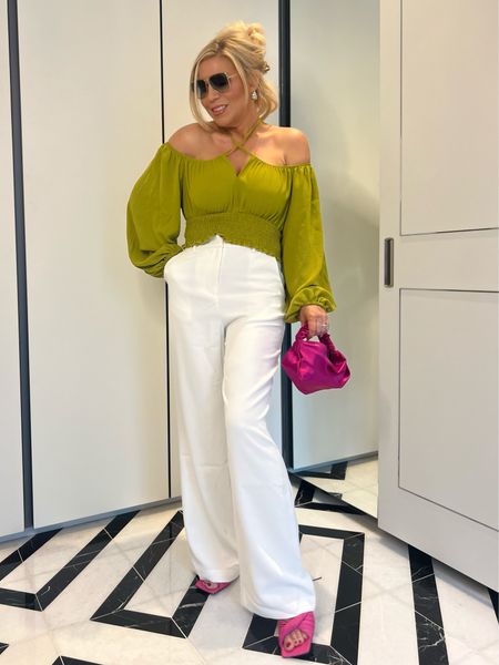 Vacation Outfit
White High Waisted Wide Leg Pants - Wearing a 6! Also linked some similar options if you’d prefer to wear linen with it!
Lime Green Off Shoulder Long Sleeve Halter Neck Top - Wearing a M

#LTKover40 #LTKfindsunder50 #LTKfindsunder100