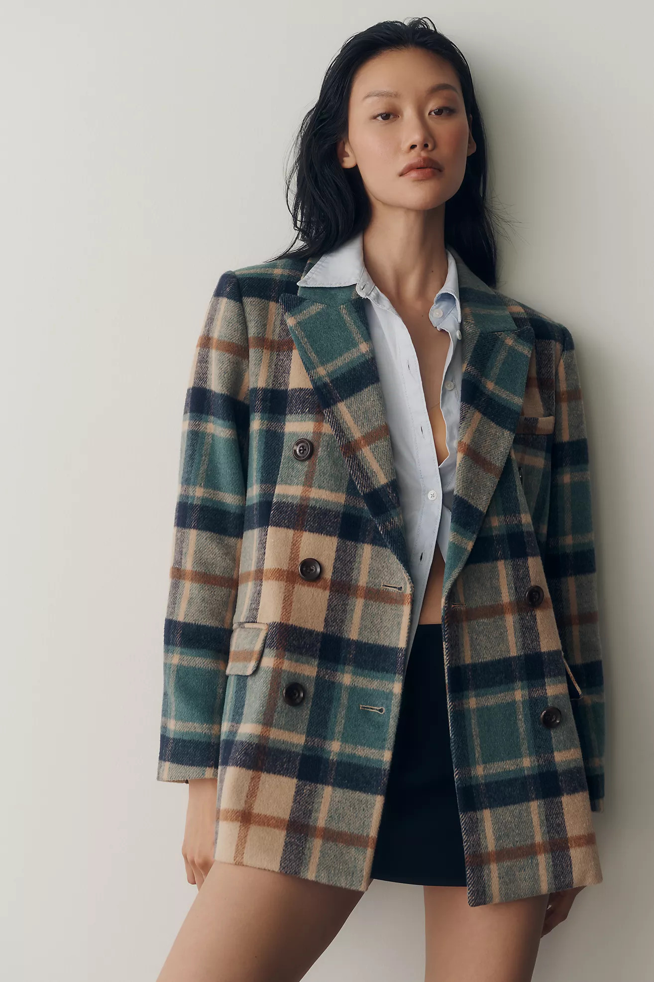 NVLT Plaid Double-Breasted Blazer | Anthropologie (US)