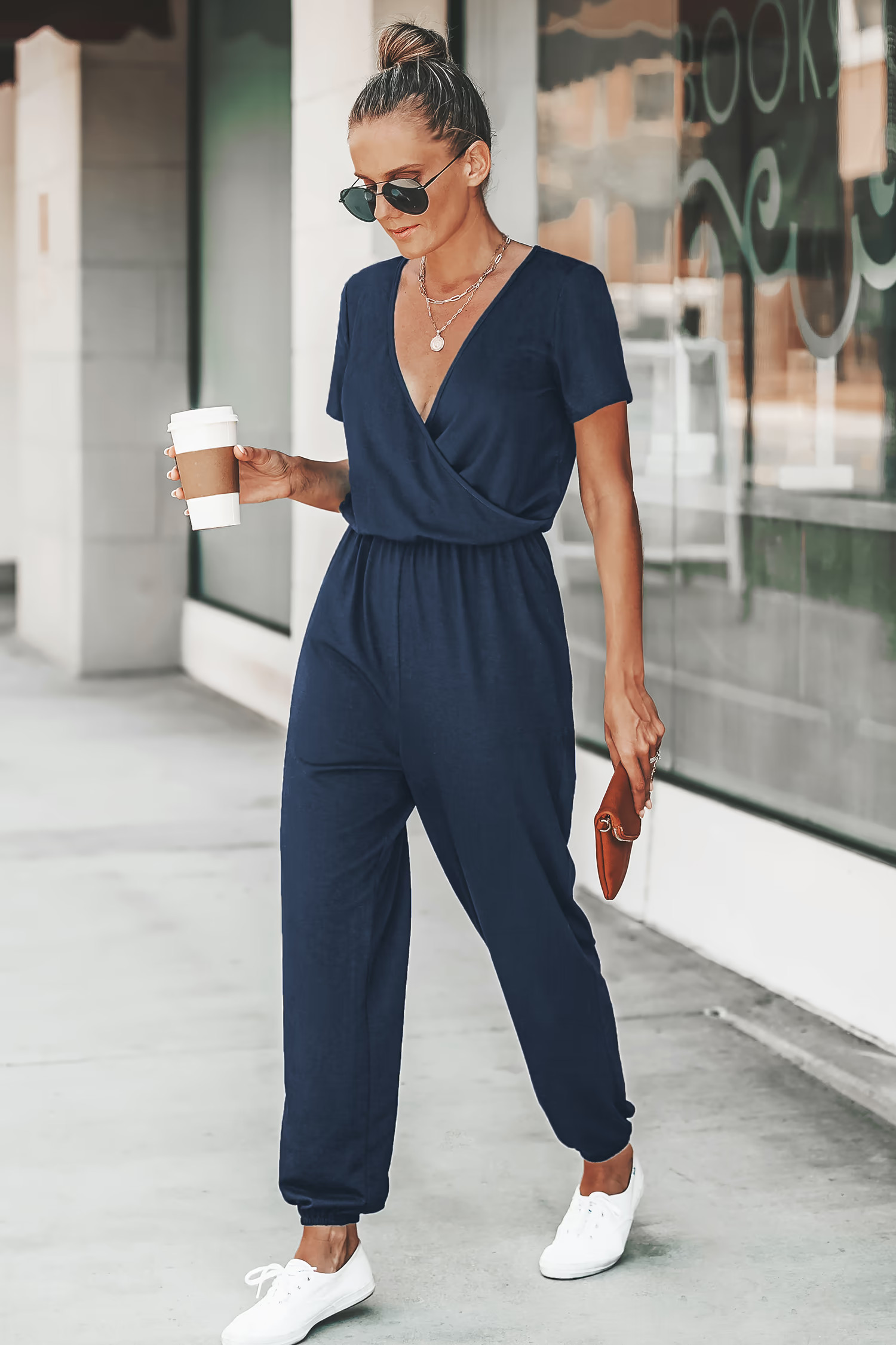 Midnight Blue Surplice Jogger Jumpsuit | Cupshe US