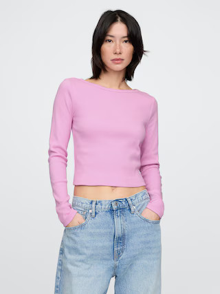 Heavyweight Rib Cropped Boatneck T-Shirt | Gap (US)