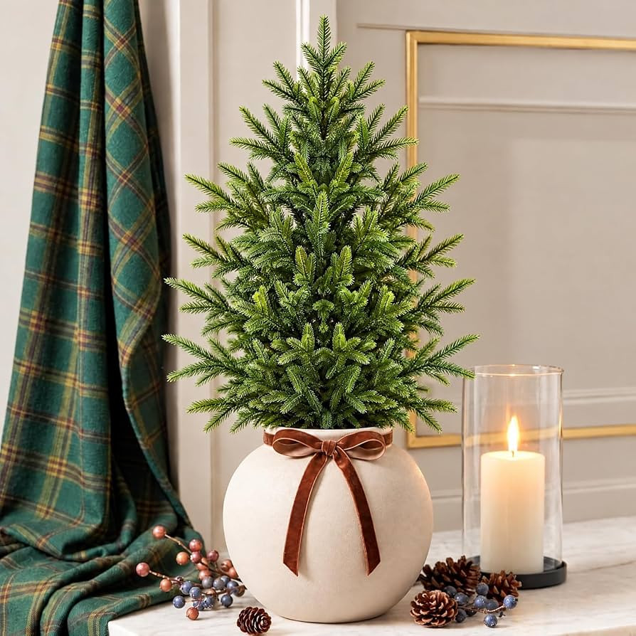 Yunlly Christmas Table Decorations, Christmas Norfolk Pine Stems with Pot | Amazon (US)