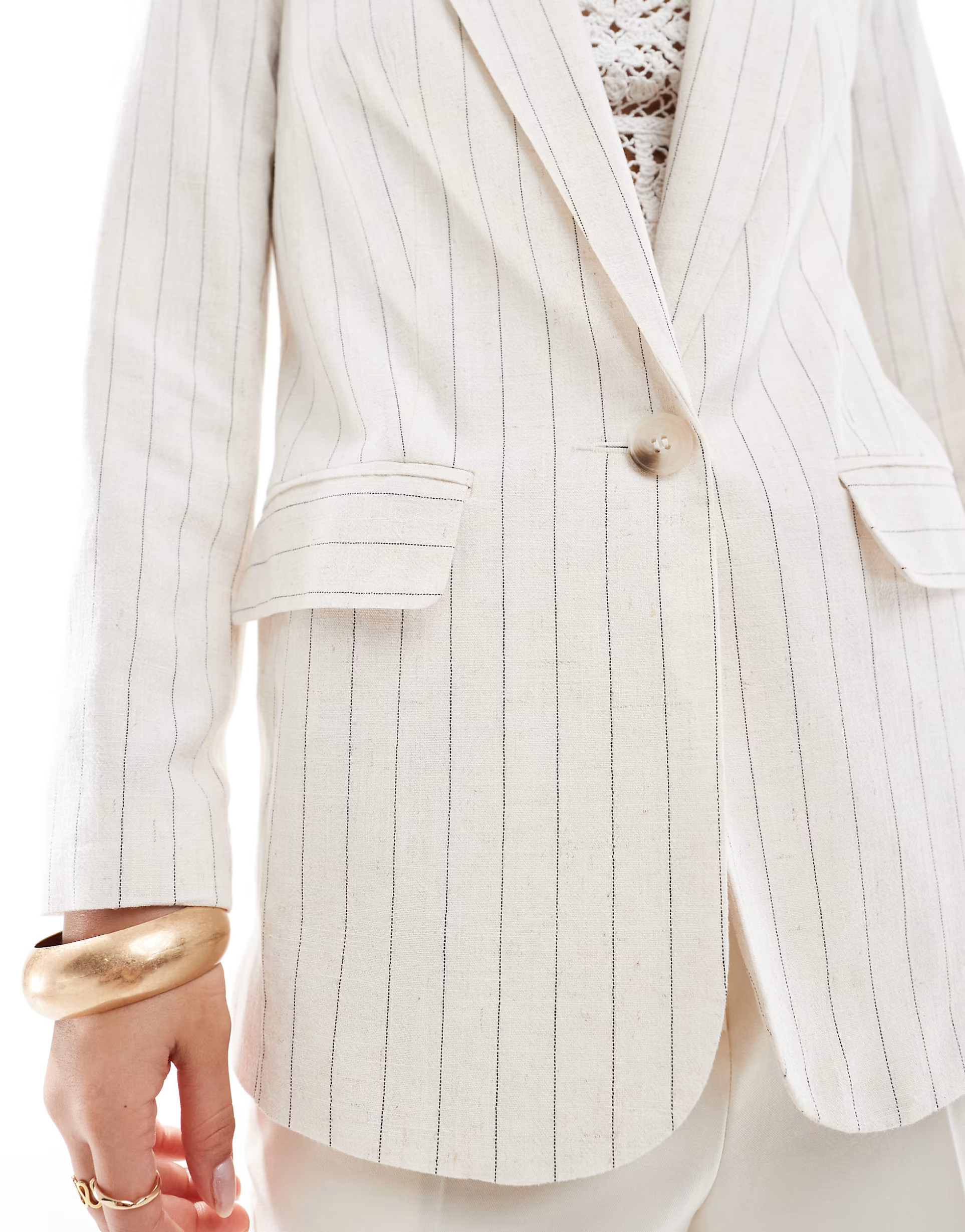 New Look pinstripe linen blazer in white | ASOS (Global)