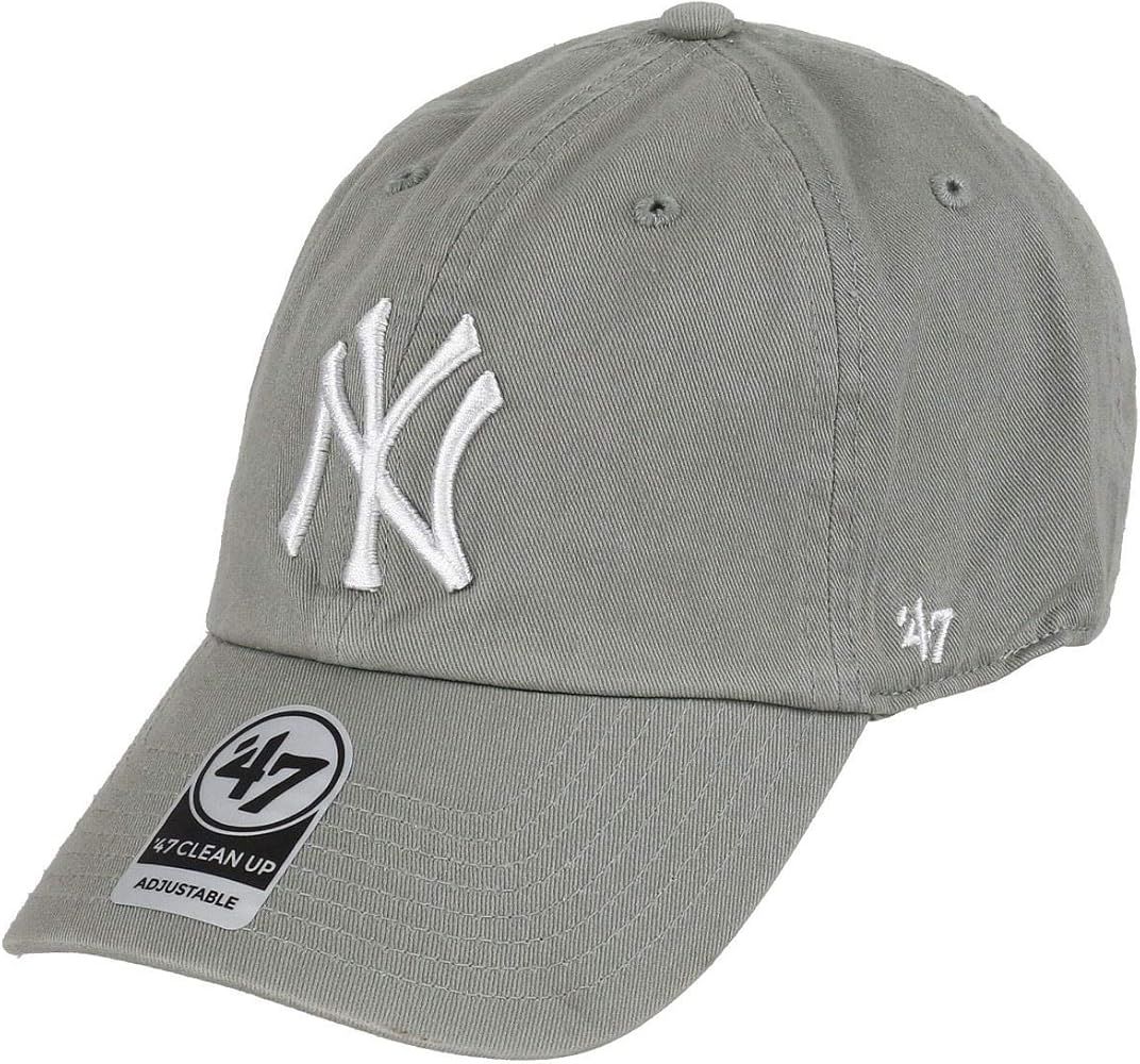 '47 Brand New MLB York Yankees Men's Clean Up Hat Home Cap Light Grey/White Navy One-Size | Amazon (US)
