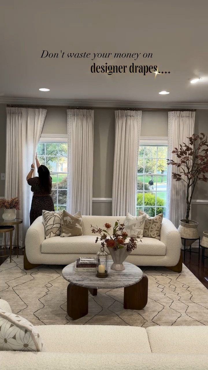 
POV: Gave my living room a makeover, and  what completed the look were these stunning curtains from @twopagescurtains They instantly elevated the space and can you believe I literally took them out of the bag and hung them up without even steaming?! That’s how good they are! Can’t recommend them enough.
My curtain details: 
 Liz Linen collection 
color: beige white 
triple French pleat 
Privacy 60% 
Memory shape 
Trim H61



#LTKSaleAlert #LTKStyleTip #LTKHome