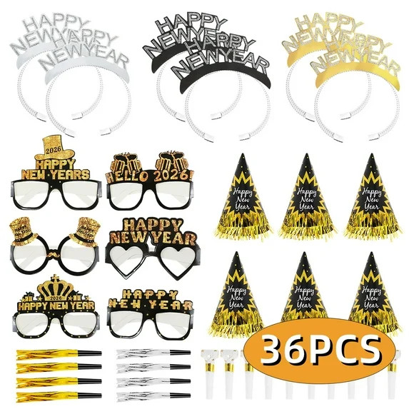 New Year's Eve Party Supplies Decoration 2026 Headband Tiaras Hats Glasses Cheers Accessories Kit... | Walmart (US)