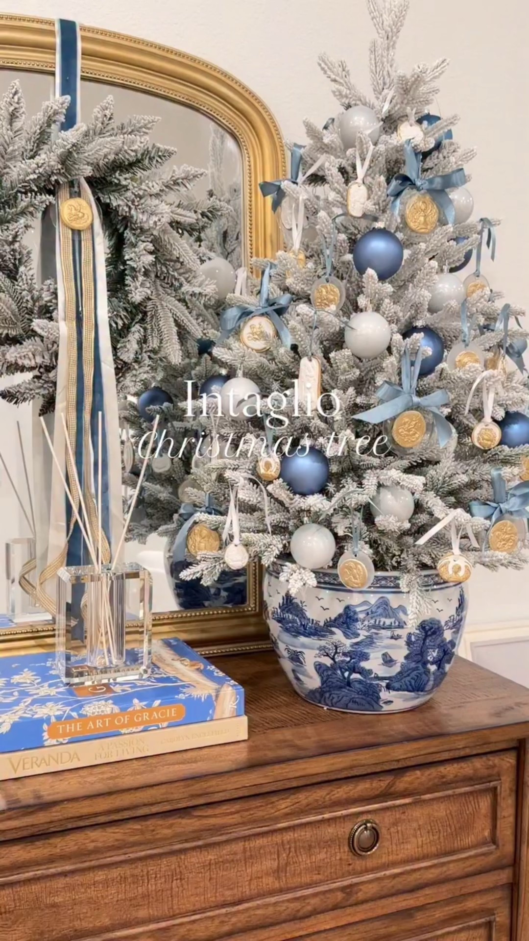 Intaglio Christmas tree! 🤍✨ What began as a weekend DIY evolved into something truly beautiful! 😍 I’m still editing the details and waiting for the last pieces to arrive, but I couldn’t wait to share it. My favorite detail so far might be the intaglio ornaments with their glass backing - they catch the light so beautifully! I’m planning to sprinkle more intaglio ornaments around the house this week —  from ginger jars to gift boxes! 🤩 ——— 🚨 I created these intaglio ornaments myself, but I’m also linking a few similar options if you’d prefer not to make your own.
 😉

#christmastree #christmasdecor small Christmas tree in planter blue and white resort in elegant Christmas holiday decorations luxe Christmas luxury intaglio art Amazon finds #amazonfinds #etsy #ltkhome #ltkholiday ltk #liketkit entryway decor glam Christmas Chinoiserie